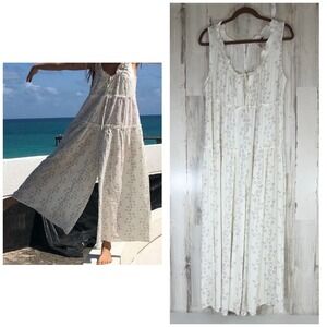 Jaase Floral Wide Leg Jumpsuit Size Medium Ivory Tiered Boho Oversized READ